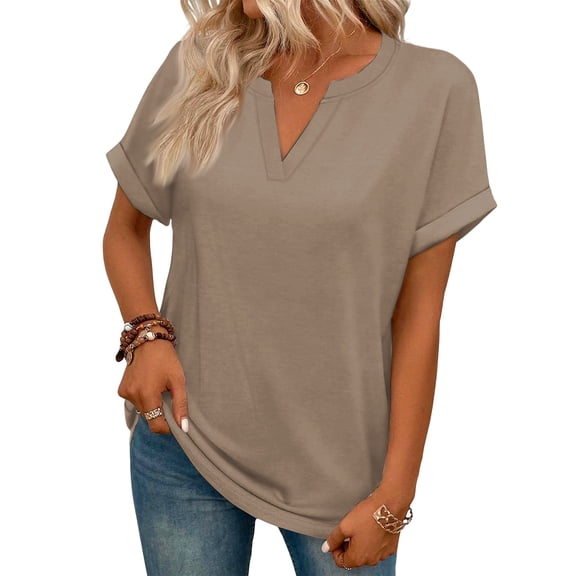 Womens Summer Tops V Neck Short Sleeve Dressy Casual T Shirts Business Outfits 2026 Spring Fashion Tee Clothes 2026 Gray L