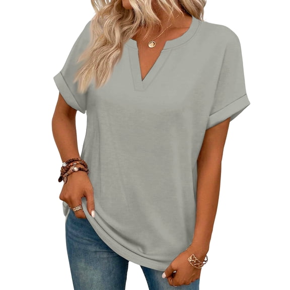 Womens Summer Tops V Neck Short Sleeve Dressy Casual T Shirts Business Outfits 2026 Spring Fashion Tee Clothes 2026 Gray S
