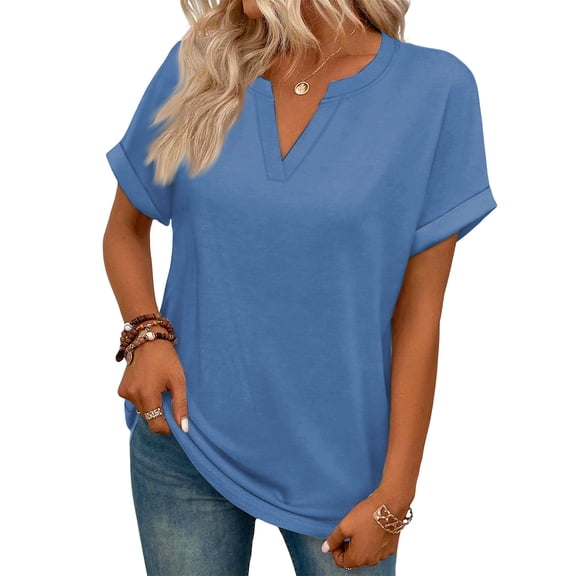 Womens Summer Tops V Neck Short Sleeve Dressy Casual T Shirts Business Outfits 2026 Spring Fashion Tee Clothes 2026 Royal Blue S