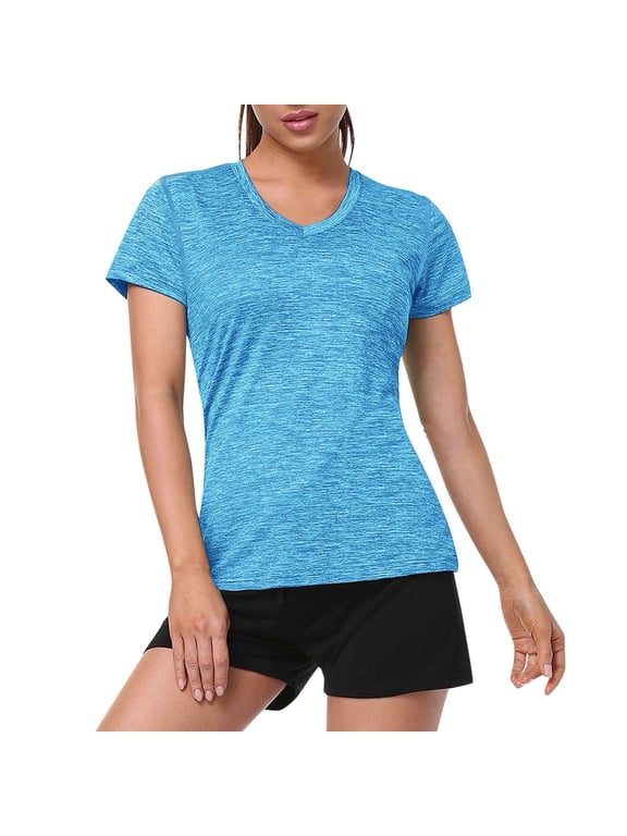 Womens Summer Tops V Neck Short Sleeve Moisture Wicking Athletic Sport Activewear Top Workout Daily Attire