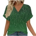 thumbnail image 1 of Womens Summer Tops V Neck Short Sleeve Shirts Trendy Casual Vacation Printing Tee Shirts, 1 of 7
