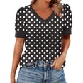 thumbnail image 1 of Womens Summer Tops V Neck T Shirts Dot Puff Sleeve Tops Loose Casual Tshirts, 1 of 5