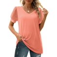 thumbnail image 1 of Womens Summer Tops V Neck T Shirts Swiss Dot Puff Sleeve Tops Loose Casual Tshirts, 1 of 5