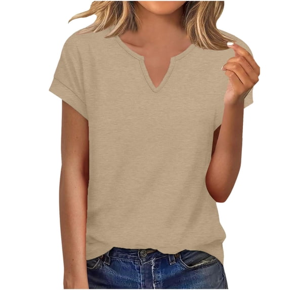 Womens Summer Tops V Neck Tunic T Shirt Cap Sleeve Business Casual Spring Outfits Loose Beach Vacation Clothes Basic Tees