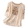 thumbnail image 1 of Womens Summer Tops Vintage Long Sleeve Floral Embroidered Print Fashion T Shirts Crew Neck Vacation Tee 2026, 1 of 9