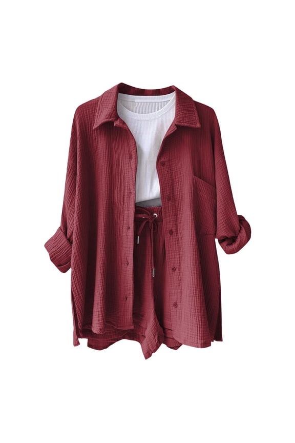 Womens Summer Tops, Women Blouses, Women's Casual Long Sleeve Button-Up Shirts with Pocket and Side Slits for Everyday Wear Attire and Relaxing at the Beach