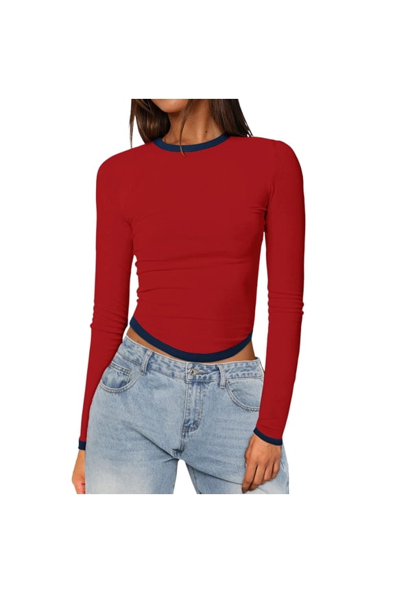 Womens Summer Tops Women Half Shirt Oversized Blouse Long Sleeve Polyester Women Baseball Long Sleeve Tees for Cute Blouse Teen Girl Dark Plain Shirts for Light Top Ladies Top 3 Tall XS