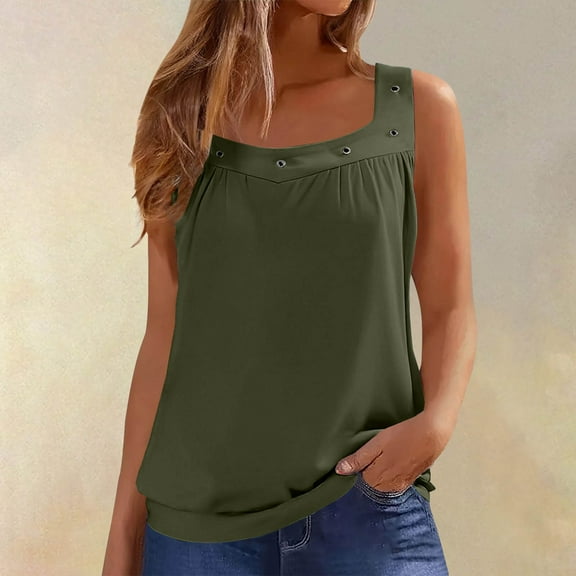 Womens Summer Tops Women'S Simple Small Ring Square Neck Vest Fashionable Casual Top Daily Commuting Vest Shirts for Women