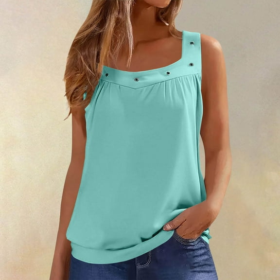 Womens Summer Tops Women'S Simple Small Ring Square Neck Vest Fashionable Casual Top Daily Commuting Vest Shirts for Women