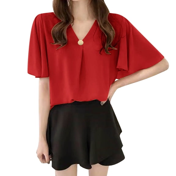 Womens Summer Tops, Women'S Tops, Elegant Summer Chiffon Blouses for Women - Stylish Solid Color Casual Shirts for Work Parties and Everyday Wear