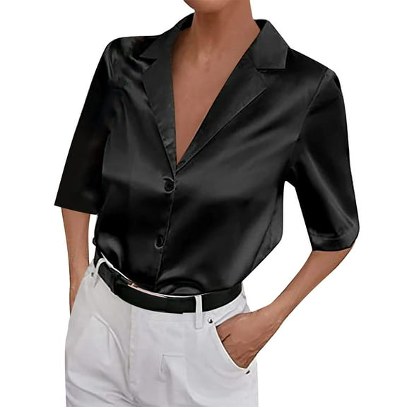 Womens Summer Tops, Women'S Tops, Stylish Women's Satin Lapel Short Sleeve Casual Shirt - Elegant Top for Effortless Looks