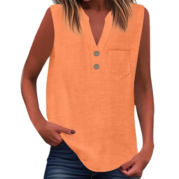 Women Blouses Plus Size Tops Summer Women Shirts 2025 Trendy Sleeveless Button Down Tank Top Casual Pure V Neck Tunic Blouse Lightweight Comfortable Basic Tee