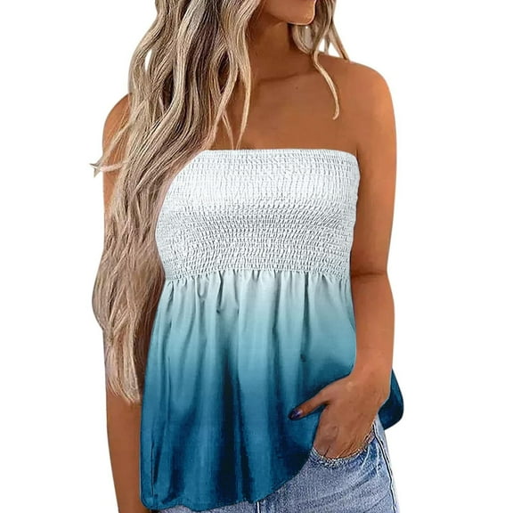 Womens Summer Tops Women Strapless Bandeau Tank Tops Summer Casual Sleeveless Tube Shirt Blouse Tanks Top Shirts for Women