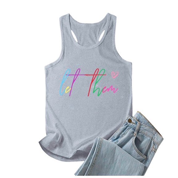 Womens Summer Tops Women Summer Letter Printed Round Neck Casual Sleeveless Vest Top Crop Workout Top Pack Blank Womens Top Chirpy Top Tops for Women Deep V