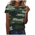 thumbnail image 1 of Womens Summer Tops Women’s Classic Daily Short Sleeve Tee for Women Round Neck Solid Leopard Color Block Casual Top Versatile Everyday Wear Breathable Blend Army Green L, 1 of 5