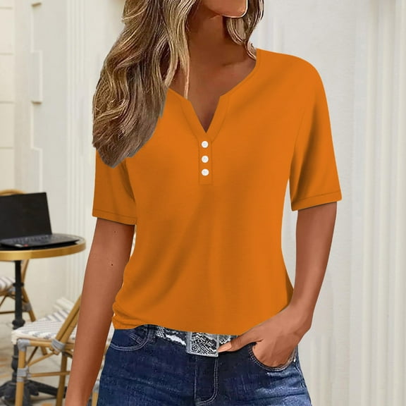 Womens Summer Tops Women's Fashion Casual Solid Color Button Short Sleeve Top T Shirt Shirts for Women