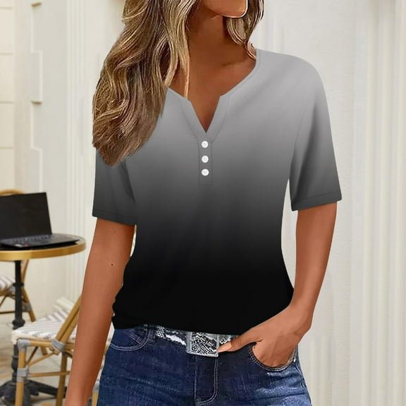Womens Summer Tops Women's Fashion Casual Solid Color Button Short Sleeve Top T Shirt Shirts for Women