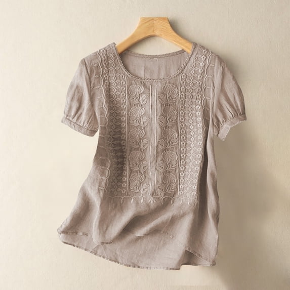 Womens Summer Tops Women's Fashionable Casual Solid Color Pleated Cotton and Linen Tops Shirts and T Shirts Shirts for Women