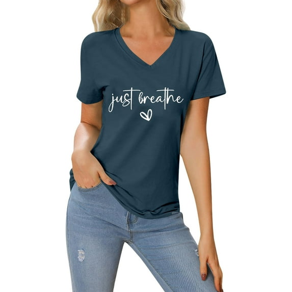 Womens Summer Tops Women's Long Sleeve Tees Pack Woman up Shirt Football T Shirt Women Bike Shirts Sports Shirts for Women plus Size Summer Fashion Womens Short Sleeve on Clearance Navy S