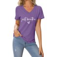 thumbnail image 1 of Womens Summer Tops Women's Long Sleeve Tees Pack Woman up Shirt Football T Shirt Women Bike Shirts Sports Shirts for Women plus Size Summer Fashion Womens Short Sleeve on Clearance Purple S, 1 of 4