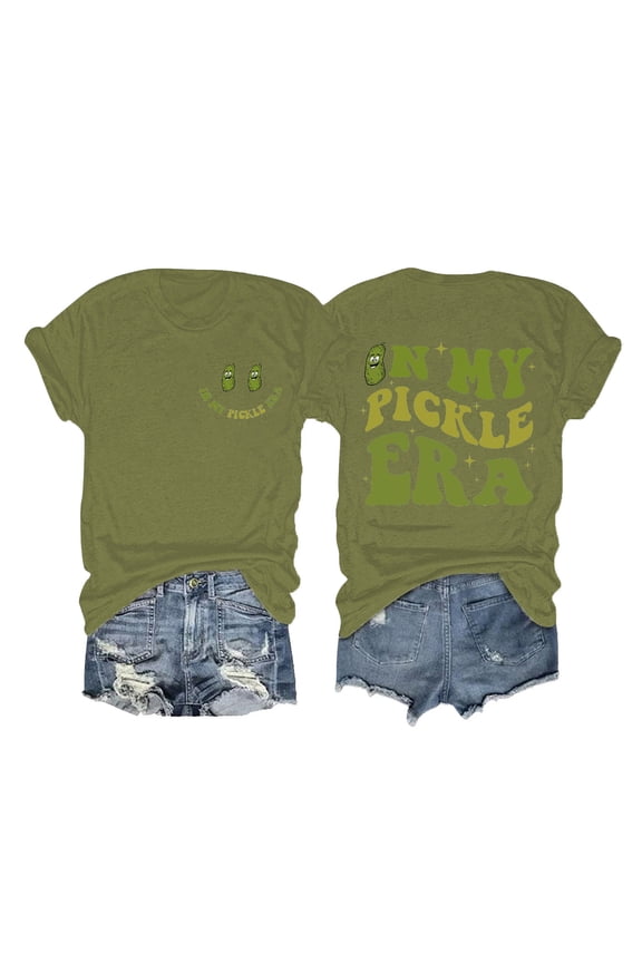 Womens Summer Tops Women’s T-Shirt Top with Solid Color Round Neck and Double Print Short Sleeve Classic Everyday Casual Wear for Women Army Green XXL