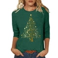 thumbnail image 1 of Womens Summer Tops Women's T-Shirts Festive Tree Design with 3/4 Sleeve Round Neck Top for Women Green XXL, 1 of 4