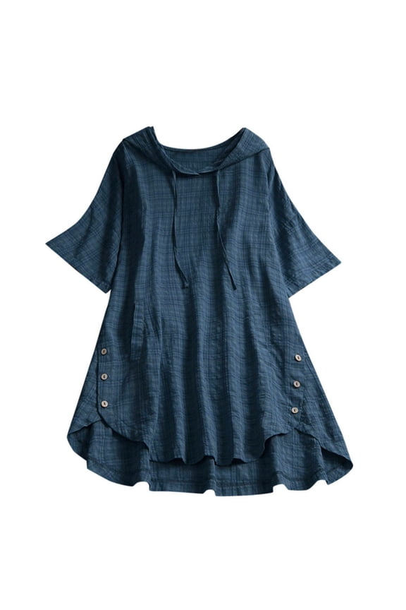 Womens Summer Tops Women's T-Shirts Flower Loose Long Casual Blouse Shirt Print Button O Neck Women Top Blouse Blue 5XL