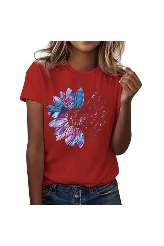 Womens Summer Tops Women's T-Shirts Women's Casual Fashion Letter Print Short Sleeve Round Neck Top PLATFORM COMPETITOR INCLUDED for Reference Red 3XL