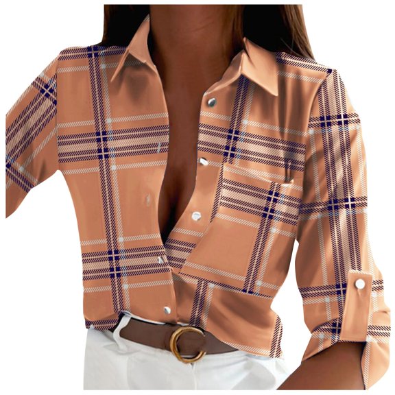 Womens Summer Tops, Womens Shirts, Stylish Women's Casual Long Sleeve Button Top Shirt for Everyday Wear Elegant Printed Design Versatile and Comfortable Fashion Choice