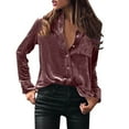 thumbnail image 1 of Womens Summer Tops, Womens Shirts, Stylish Women's Casual Winter Blouse Velvet Long Sleeve Button Down Elegant Pocket Top for Everyday Wear, 1 of 6