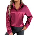 thumbnail image 1 of Womens Summer Tops, Womens Shirts, Stylish Women's V Neck Satin Blouse Long Sleeve Casual Shirt for Everyday Spring Fall Elegant Basic Outfit, 1 of 9