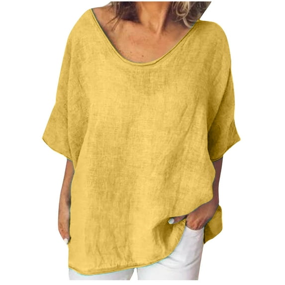 Womens Summer Tops Womens Spring And Summer Round Neck Half Sleeve Loose Casual Cotton Womens Summer Clothes
