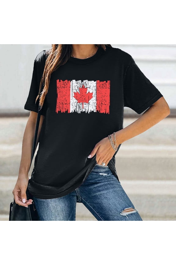 Womens Summer Tops Womens Summer Tops Womens Canada Day Shirts Canada Flag Graphic Tshirt Canadian Maple Leaf Short Sleeve Patriotic Tee Tops L