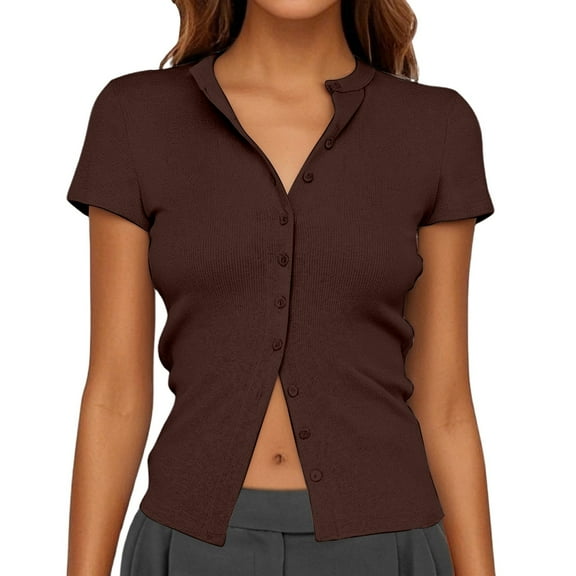 Womens Summer Tops, Womens Tops, Stylish Women's Casual Short Sleeve Cardigan Ribbed Top for Everyday and Wear