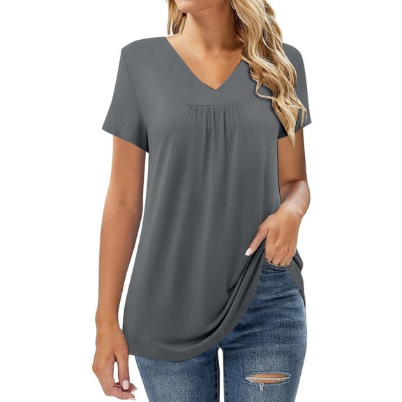 Womens Summer Tops, Womens Tops, Trendy Women's Slim Fit V Neck Casual Top Short Sleeve Blouse Stylish Tee for Everyday Wear