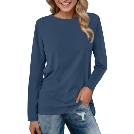 Womens Summer Tops plus Size Pullover Sweaters Ladies Long Sleeve Button Shirt Womens Plain Long Sleeve Shirts under Scrub Shirt Summer Shirts for Women Trendy Rave on Clearance Navy L