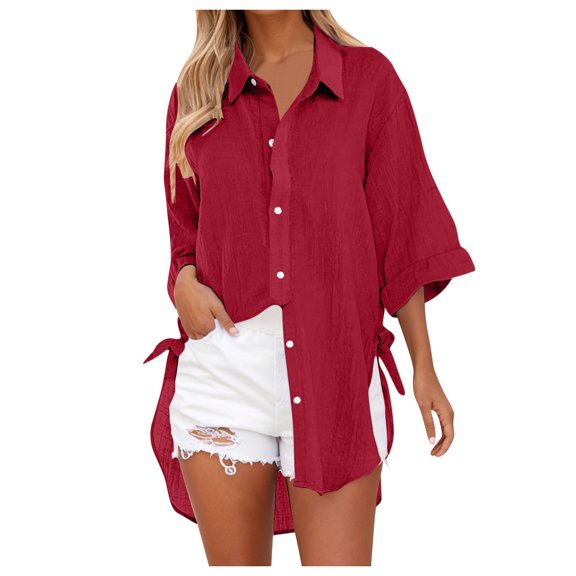 Womens Summer Tops v neck Button Down Short Sleeve Shirts Casual Chiffon Blouses