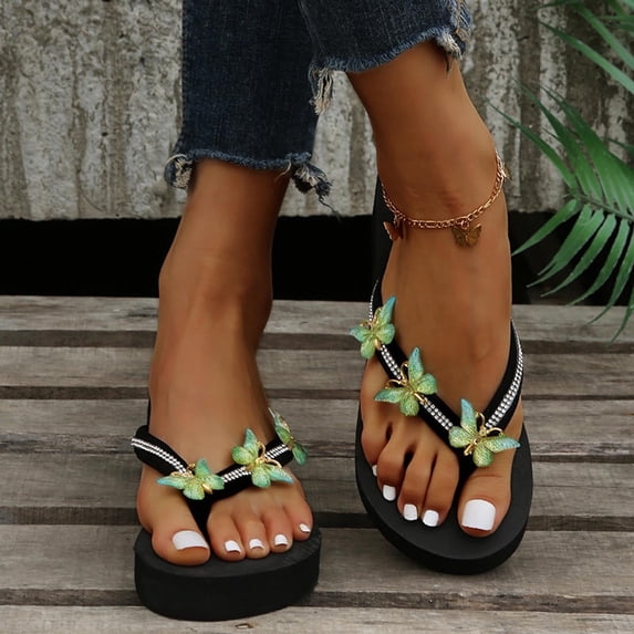 AXXD Girls Sandals,Rhinestone Slope Heel Open Toe Bow-Knot Slippers Beach Sandals For Girls Size 7.5