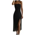 thumbnail image 1 of Womens Summer Tube Tops Fringe Tassel Dress Sexy Sleeveless Strapless Solid Color Beach Sundress Party Dress, 1 of 7