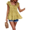 thumbnail image 1 of Parfaitlady Womens Summer Tunic Tops Casual Dressy Blouse Loose Fit Short Sleeve T Shirts Yellow S, 1 of 8