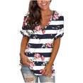 thumbnail image 1 of Womens Summer Tunic Tops Floral Printed Short Sleeve V Neck T Shirts Tee Loose Fitted Henley Workout Blouse, 1 of 6