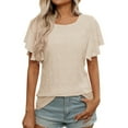 thumbnail image 1 of Womens Summer Tunic Tops Trendy Ruffle Short Sleeved Crew Neck T-Shirts Casual Flowy Classic Fit Blouses Outfit Workout Clothes, 1 of 8