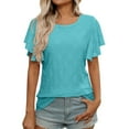 thumbnail image 1 of Womens Summer Tunic Tops Trendy Ruffle Short Sleeved Crew Neck T-Shirts Casual Flowy Classic Fit Blouses Outfit Workout Clothes, 1 of 8