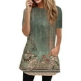 thumbnail image 1 of Womens Summer Tunic Tops for Leggings Casual Short Sleeve Long Shirts with Pockets, 1 of 5