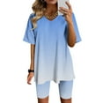 thumbnail image 1 of Womens Summer Two Piece Outfits Fashion Plus Size V-Neck Blouse Short Sleeve Tops Shorts Casual Suit Sets, 1 of 1
