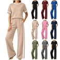 thumbnail image 1 of Womens Summer Two Piece Sets Sportswear Wide Leg Pants Casual Sports Set Travel Vacation Short Sleeve Sets Matching Sets Women Clothing, 1 of 7