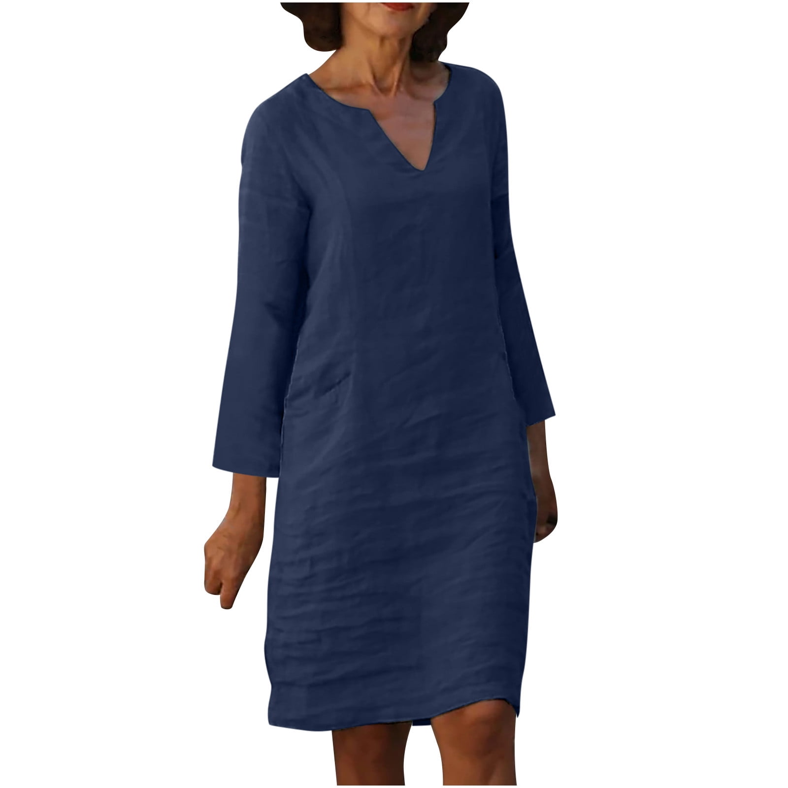 chinese dress ladies Navy Blue Maxi Linen Dress 5683  Xiaolizi