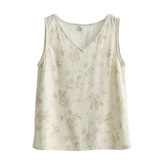 Womens Summer V Neck Sleeveless Tank Tops Floral Print Loose Casual Tanks