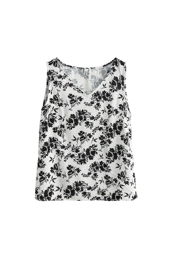 Womens Summer V Neck Sleeveless Tank Tops Floral Print Loose Casual Tanks