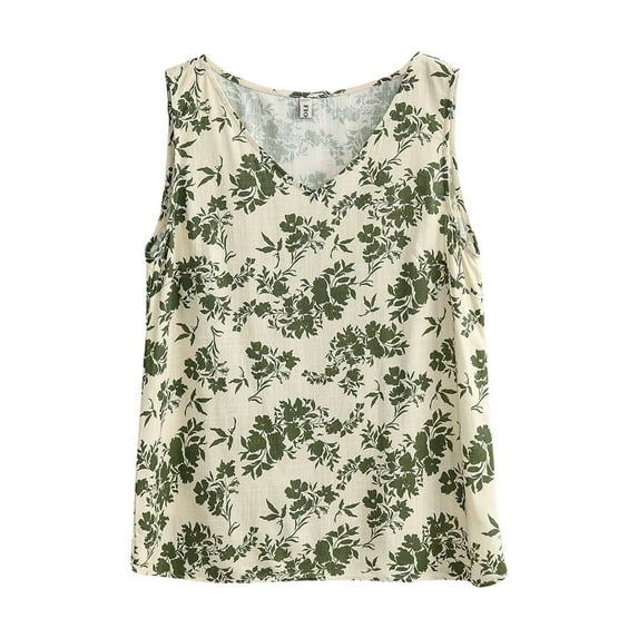 Womens Summer V Neck Sleeveless Tank Tops Floral Print Loose Casual Tanks